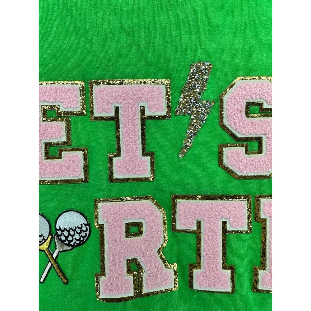 Judith March Lets Par-Tee Golf Sweatshirt Green Chenille Pink Oversized Crop M - Picture 7 of 12